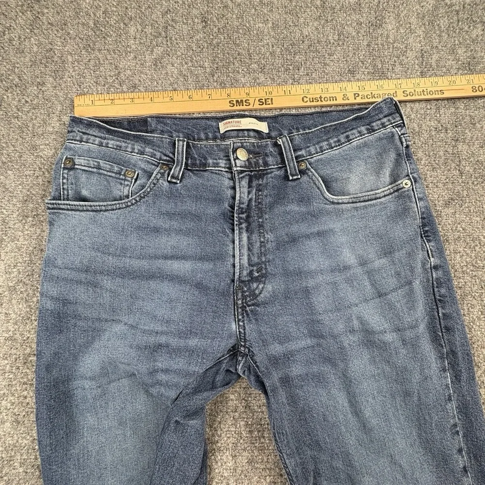 Signature Levi Strauss Athletic Jeans Men's 32x30 Blue Waterless Distressed Work
